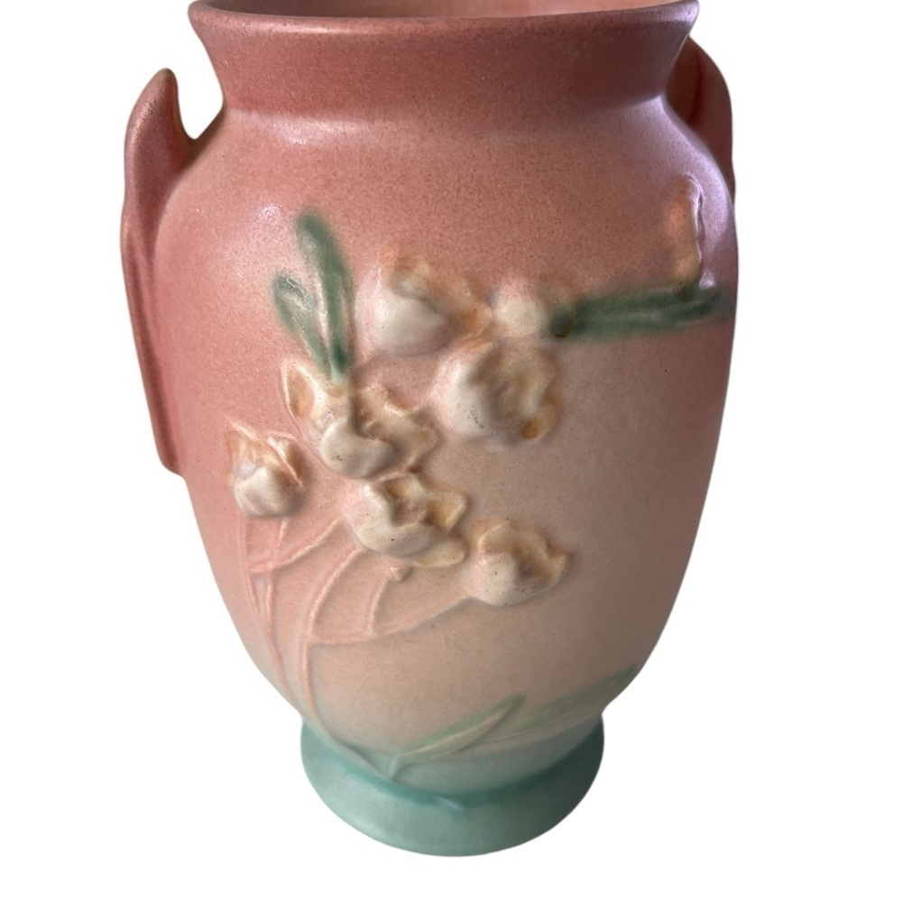 Pink Floral Ceramic Vase with Mint Accents